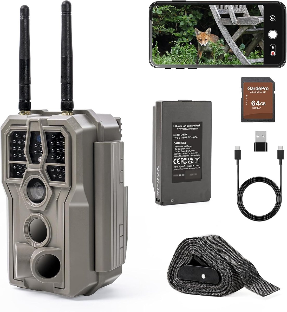 Wildcamera met Wifi - Buiten Camera - Natuur Observatie - 64MP H.264 4K Video - 30m Nachtzicht - Camouflage