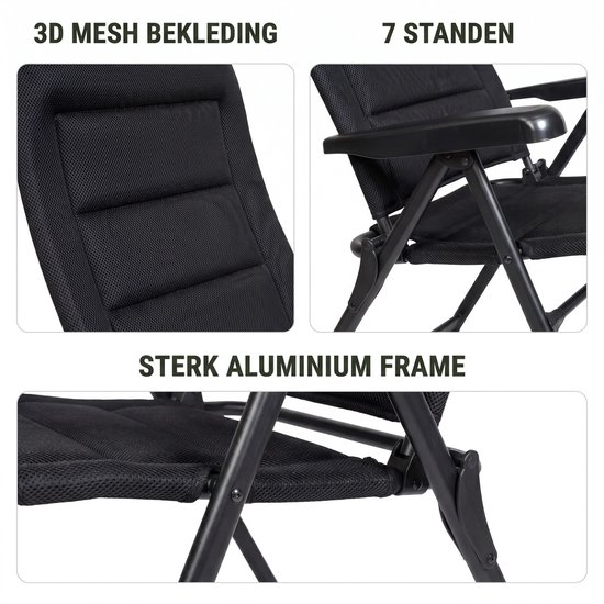Happy Rhino - Campingstoel Rila XL - Vouwstoelen - Zwart - 5,5kg - 3D mesh - 46 x 5.5 x 50 cm van Merkloos — afbeelding 4