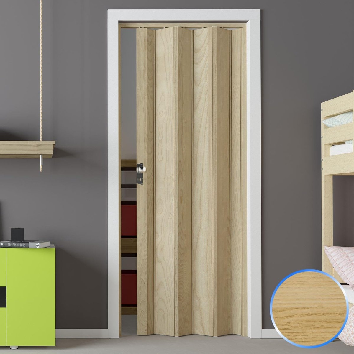 Vouwdeur PVC - Binnendeur - Ruimte Verdelen - Stijf Verbindingsstuk - 88.5 x 214 cm - Kersen