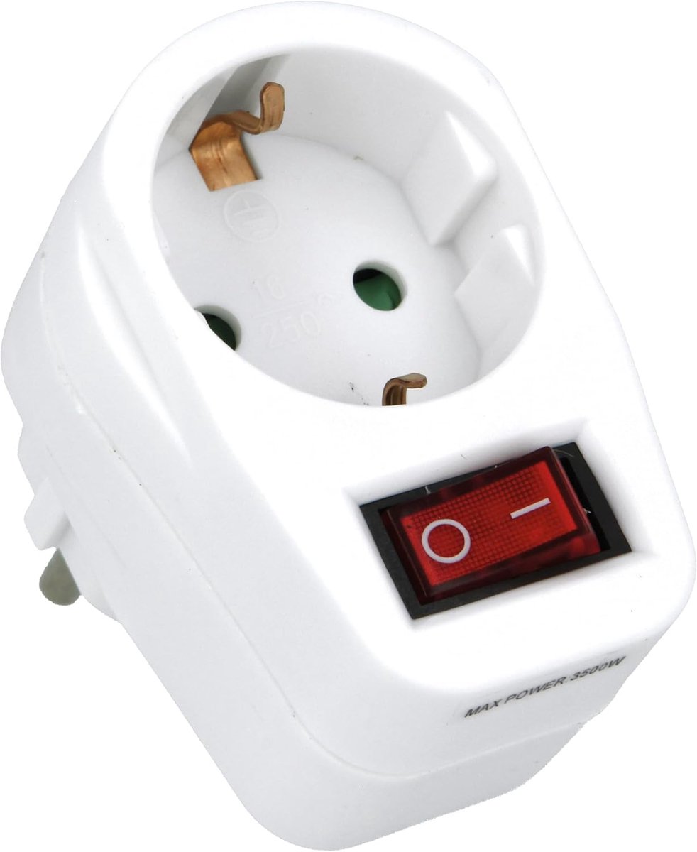 Stekkerdief met schakelaar - Wandadapter - Apparaten aansluiten - Met aardstekker - 250V 16A - Wit