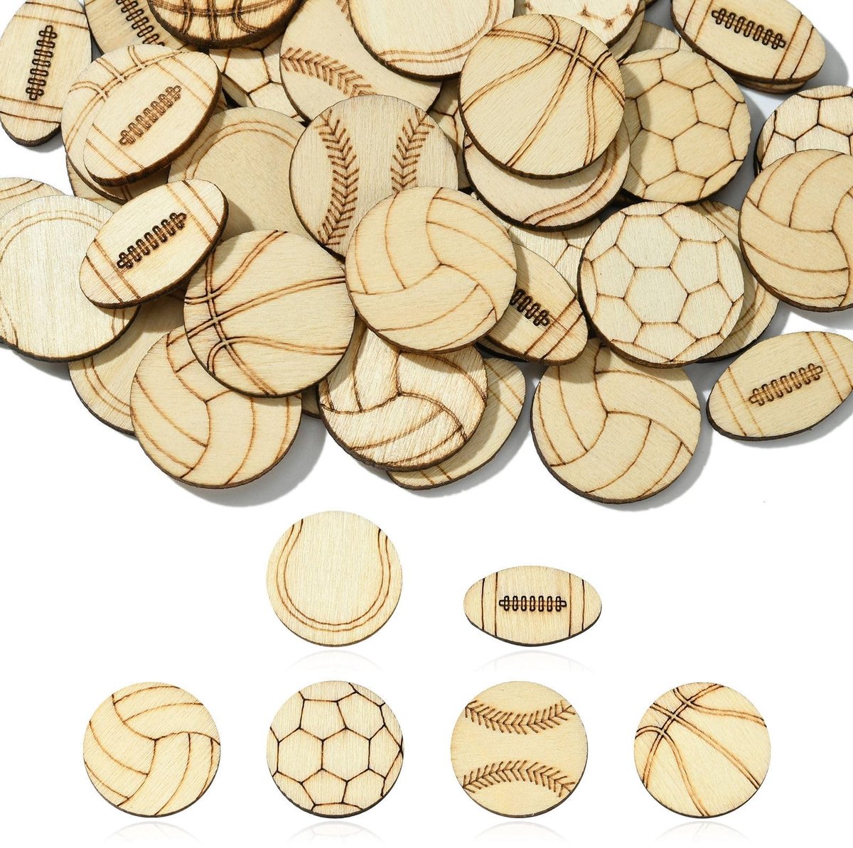 Dailygoods- Houten Uitsparingen 200 Stuks - Sportbal Vormen - Onvoltooid Hout - Ambachten Decoratie - Lichtgewicht - Natuurlijk Hout - Houten Ornamenten
