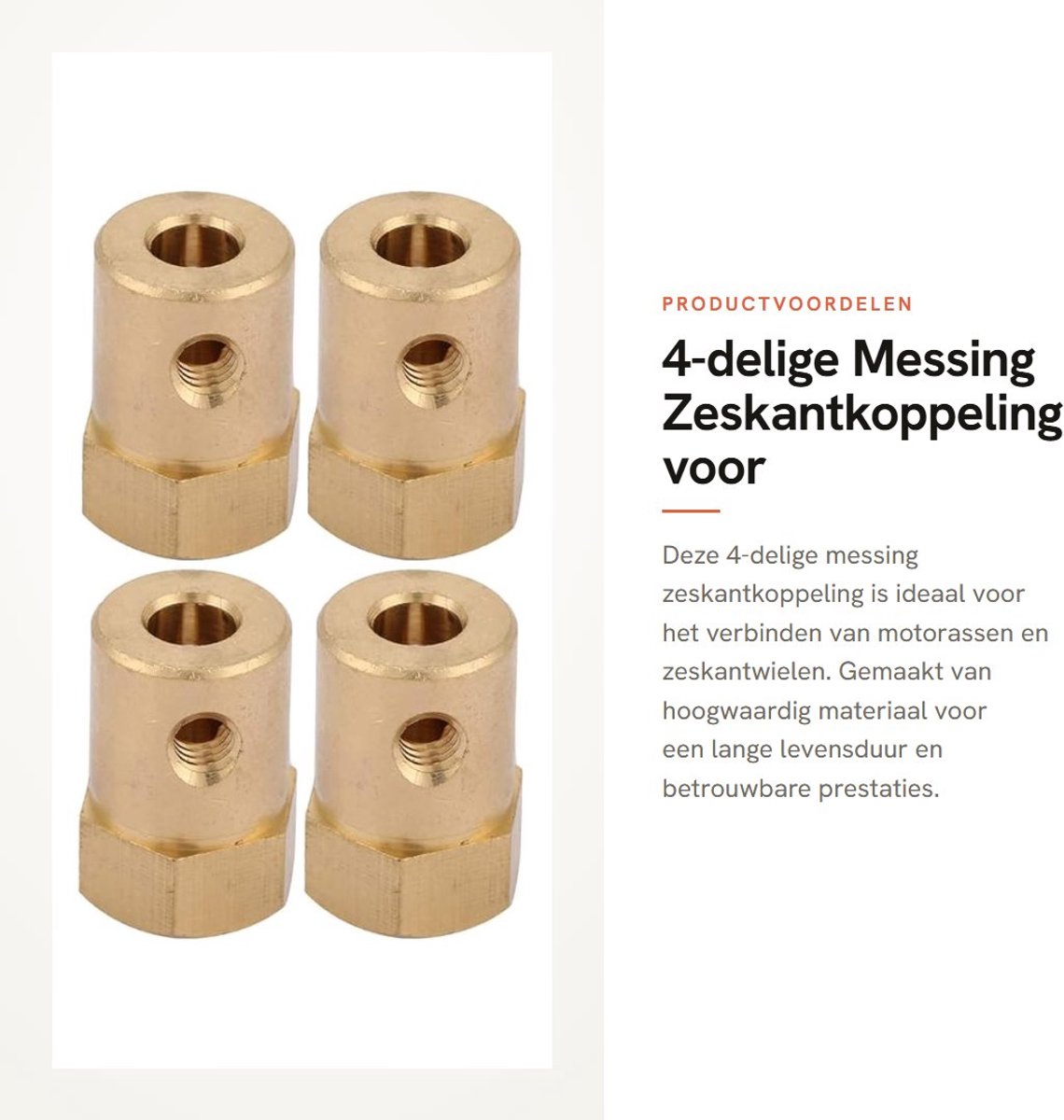 Dailygoods- Zeskantkoppeling 4-delig - Messing - Motoraskoppeling - Duurzaam - Binnendiameter 5 mm - Lange levensduur - Motoras Koppeling