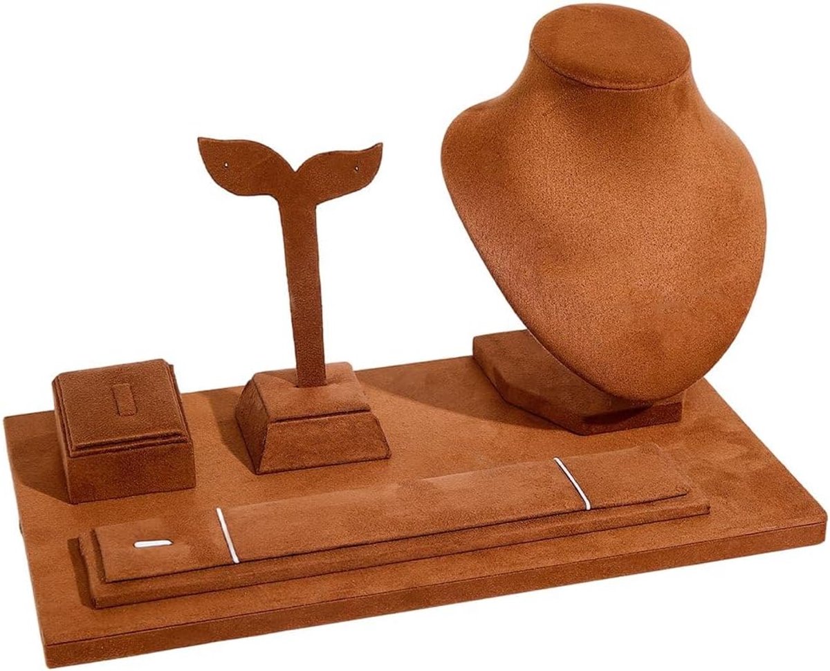 Sieradenstandaard Set - Sieraden Organizer - Sieraden Presenteren - Elegant Praktisch Design - 780 Gram - Koffiekleurig