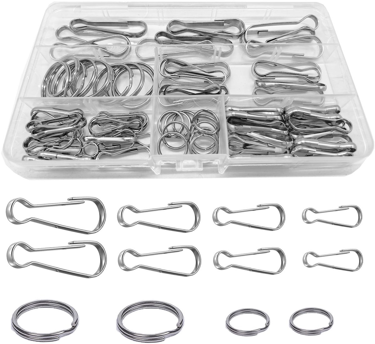 Dailygoods- Vlaggenmastclips 90 stuks - Roestvrij staal 304 - Ronde sleutelhangers - Duurzaam - Waterdicht - Slijtvast - Karabijnhaak