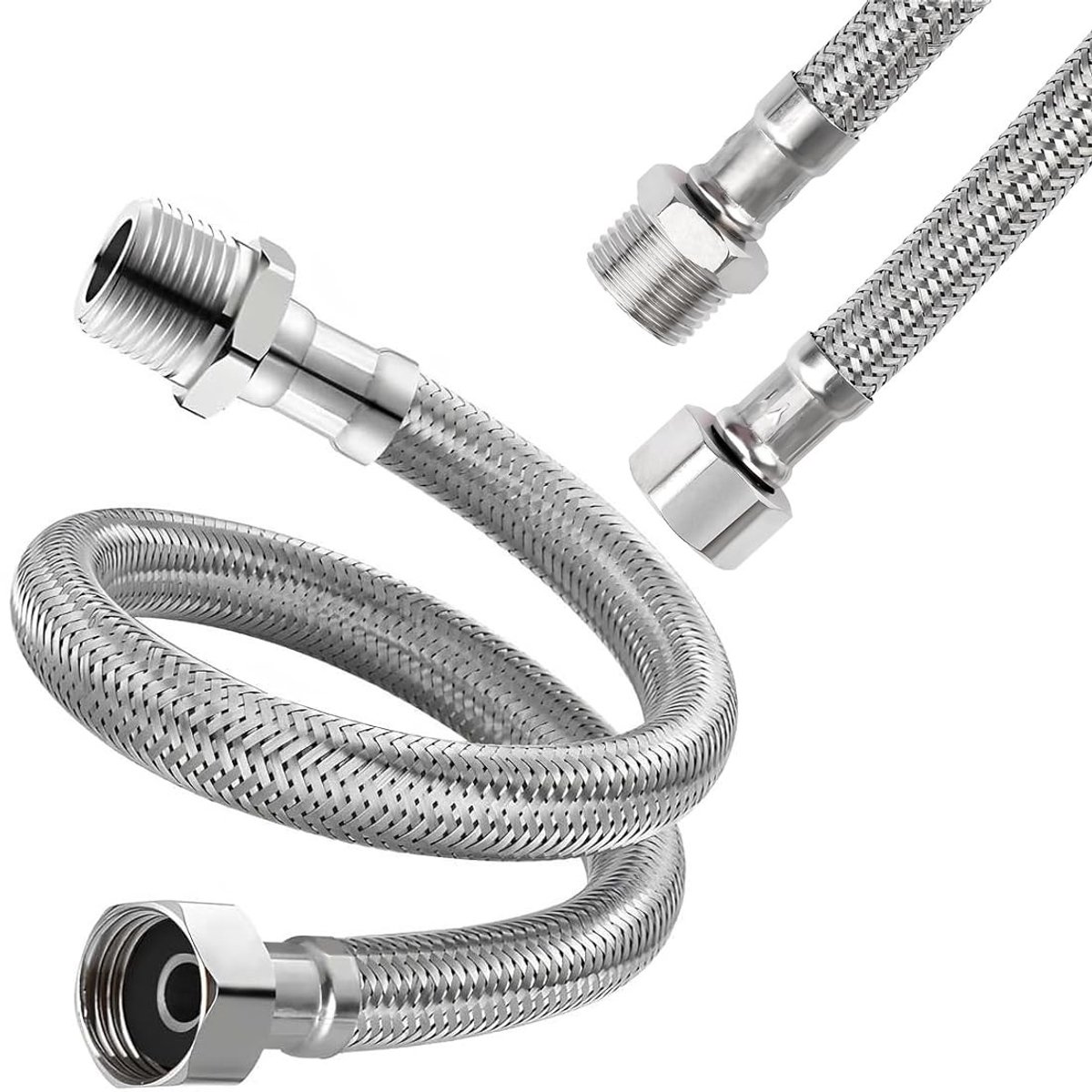 Dailygoods- Aansluitslang 3/8 inch - Flexibele Slang - Dubbelpak - Roestvrijstalen Omvlechting - 20 cm - Duurzaam Rubber - Waterleiding