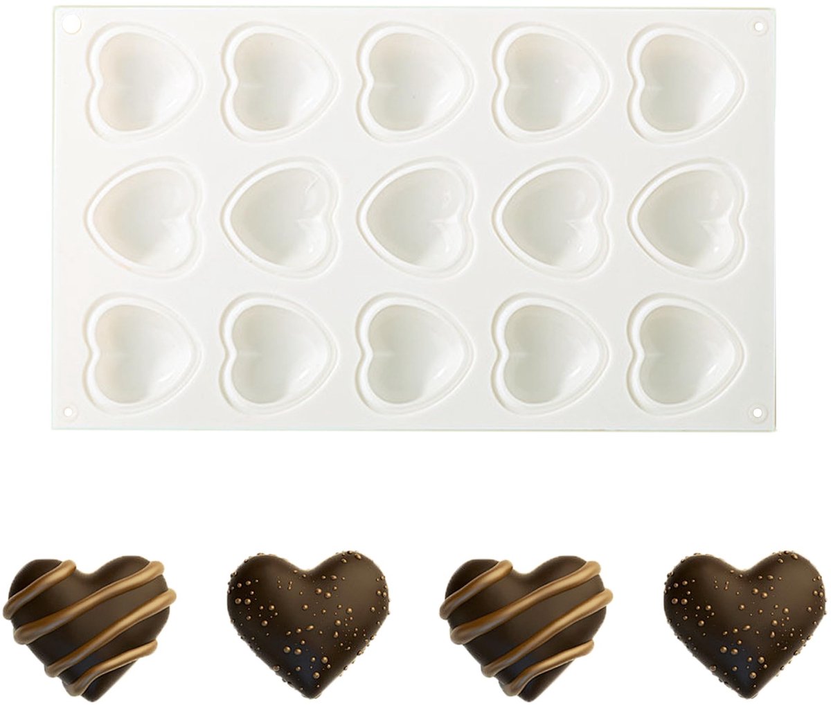Dailygoods - duoyif Chocoladevorm in hartvorm Ø 5 cm siliconen vorm hart 3D bakvormen in hartvorm voor het maken van chocolade mousse bonbons gelei taartdecoratie (15 putten, 5 x 5 x 2,5 cm)