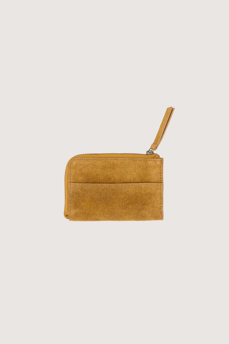 Zusss Suede Card Holder 100% Real Leather Mid Brown