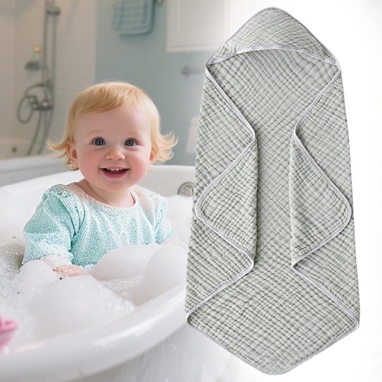 Baby Handdoeken Capuchon - Badcape Baby - Na het baden - Extra zacht katoen - 89 x 89 cm - Grijs — afbeelding 5