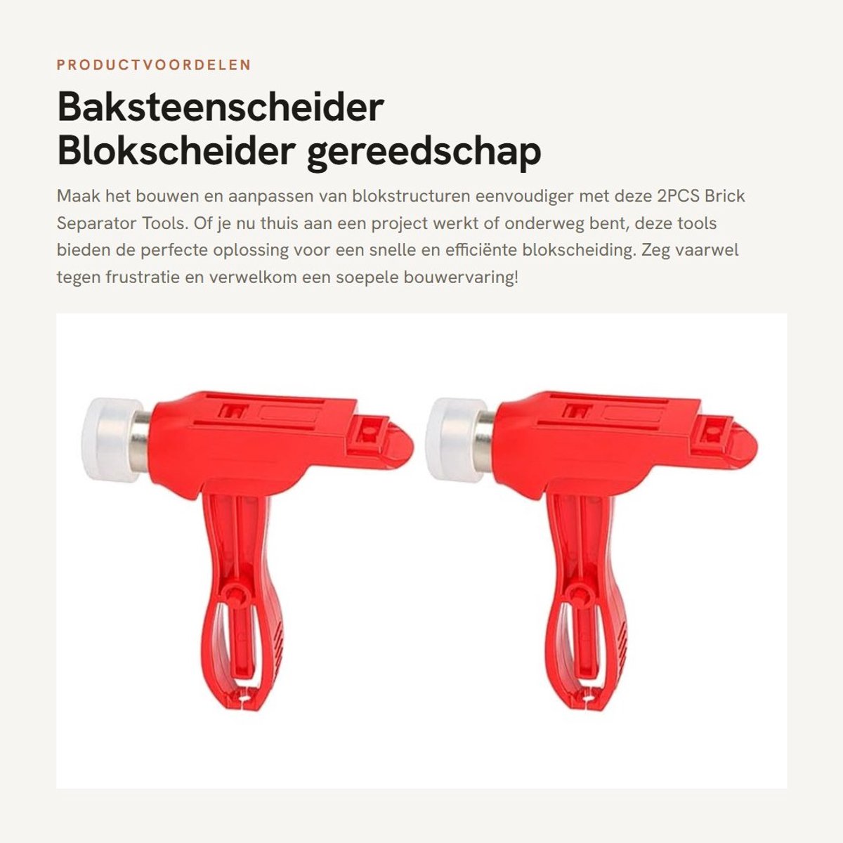 Dailygoods- Baksteenscheider 2PCS Set - Blokscheider - Multifunctionele Hamer - Gereedschap - Blok Tangenset - Afmetingen 8,5 x 8 cm - Bloktang