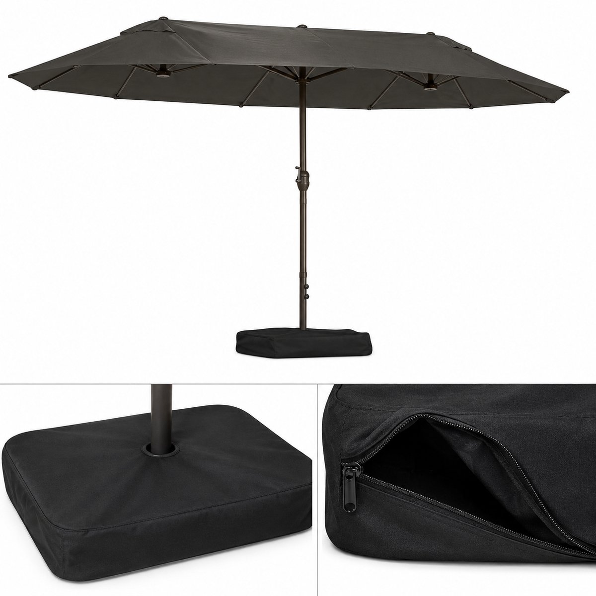 Jurrys dubbele Parasol - Tuinparasol - Zonnescherm - Inclusief Parasolvoet - UV-bescherming – Zwart - Metaal - 460x270 cm XXL