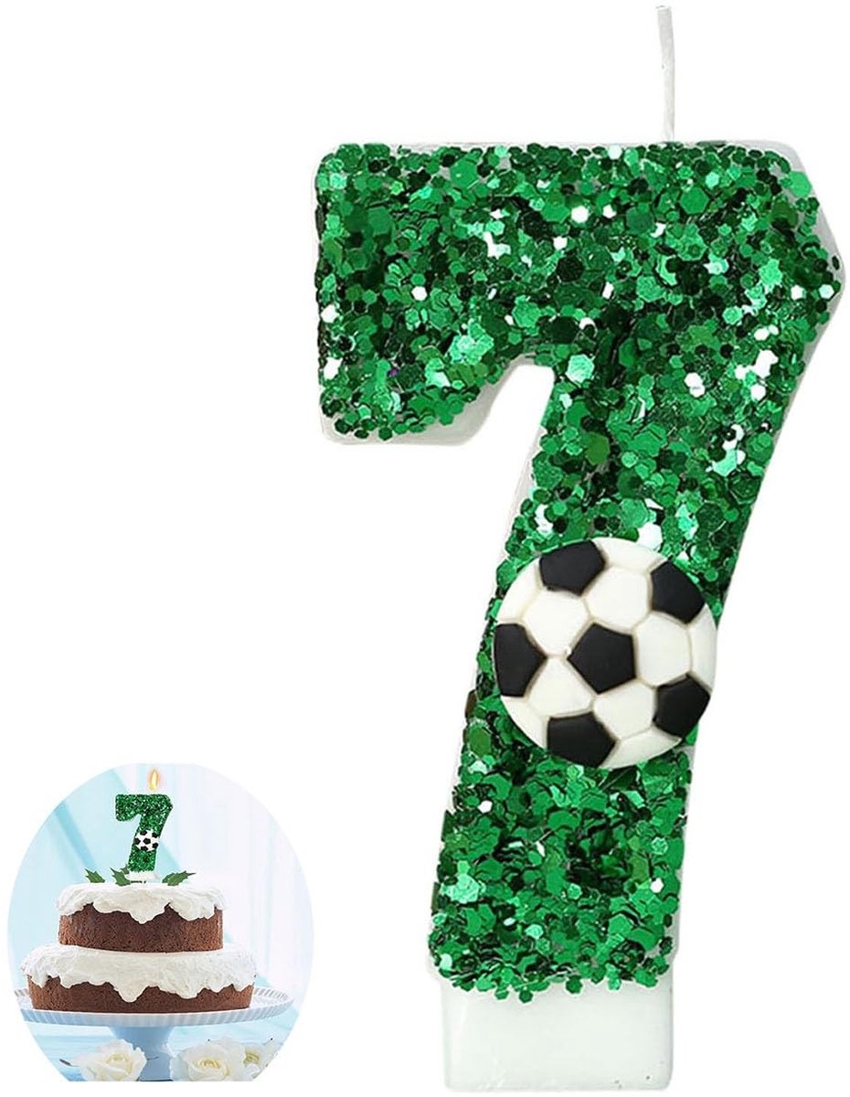 Dailygoods - Groene 3D Voetbal Verjaardagskaars Nummer 7 voor Taartdecoratie