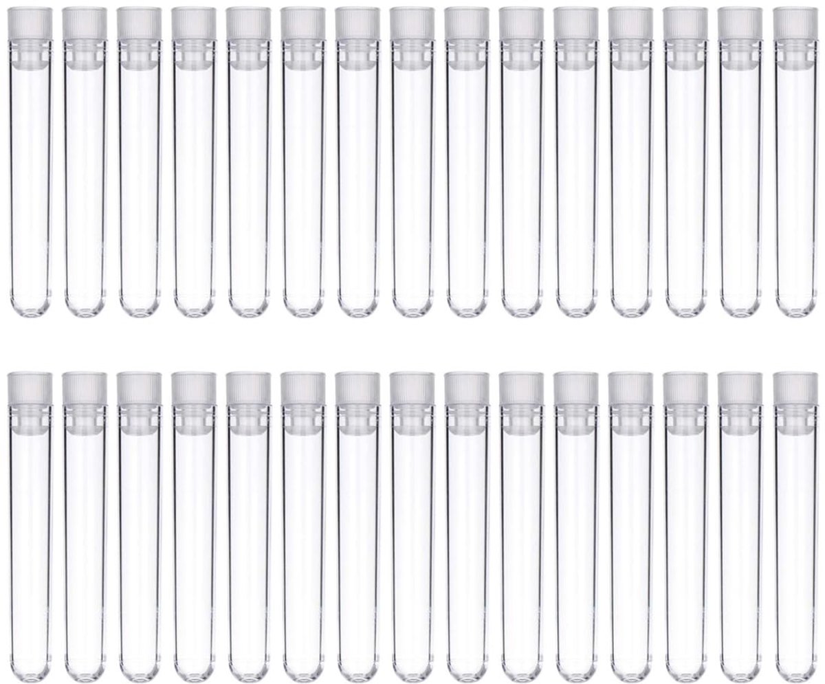 Dailygoods- Reageerbuisjes 30 stuks - 100 x 15 mm - Kunststof met deksel - Luchtdicht - Transparant - Geschikt voor laboratorium - Laboratoriumbuizen