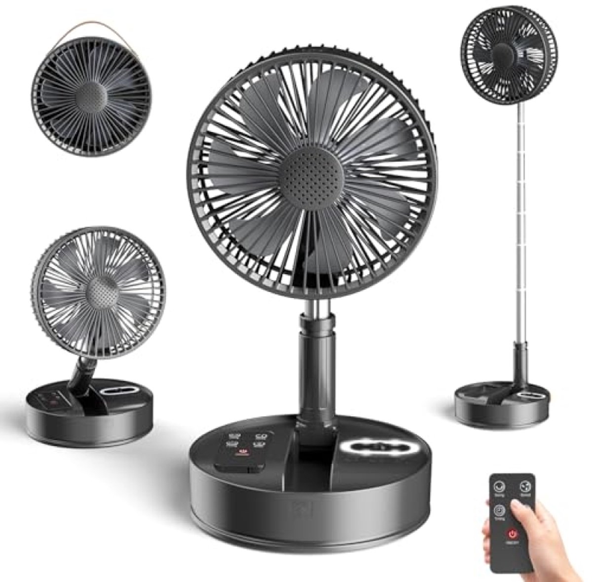 ModernStore Stille Staande Ventilator met Afstandsbediening, Draagbare Inklapbare Tafelventilator met Nachtlamp, Instelbare Timer, 4 Luchtsnelheden en Aromatherapie-modus