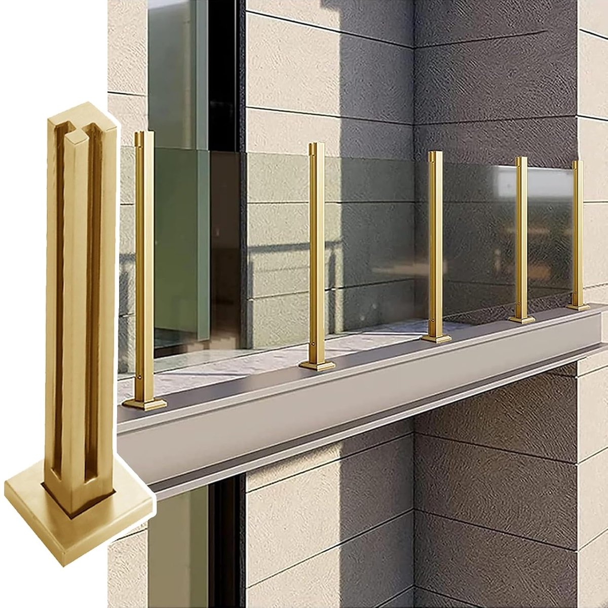 Glazen Railing Paal - Balustrade Systeem - Balkon Afschermen - Roestvrij Staal - 85cm Hoog - Geborsteld Goud
