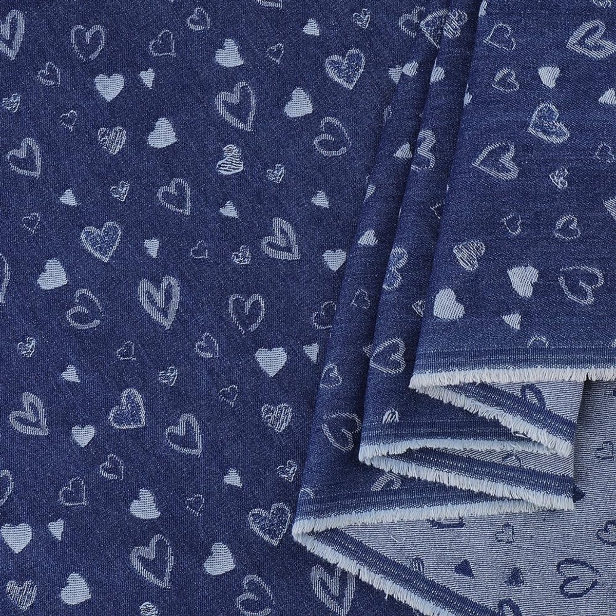 Dailygoods - FINGERINSPIRE 1x1,83 m katoenen denimstof marineblauwe denimstof met hartjesmotief rechthoekige naaistof voor Valentijnsdag DIY-naaimateriaal voor jassen, jurken, jeans, tassen, DIY-knutselwerk
