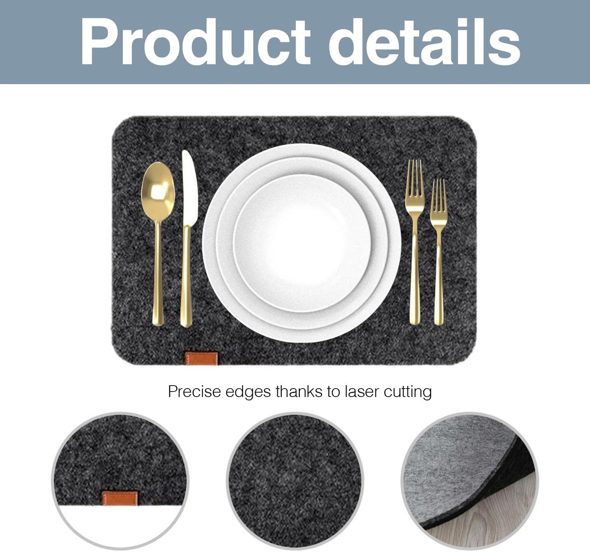 SnelShoppen - Set van 24 Vierkante Vilt Placemat Set met 8 Placemats, 8 Coasters en 8 Bestekzakken, Wasbaar, Hittebestendig, Stijlvolle Tafeldecoratie — cadeau in Wonen & Interieur - foto 3