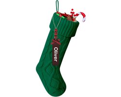 Dailygoods - RIVIEVAL Kerstsokken met naamlabels, grote persoonlijk gebreide sokken voor decoraties bij open haard en boom (45 cm - Groen - 1 stuk)