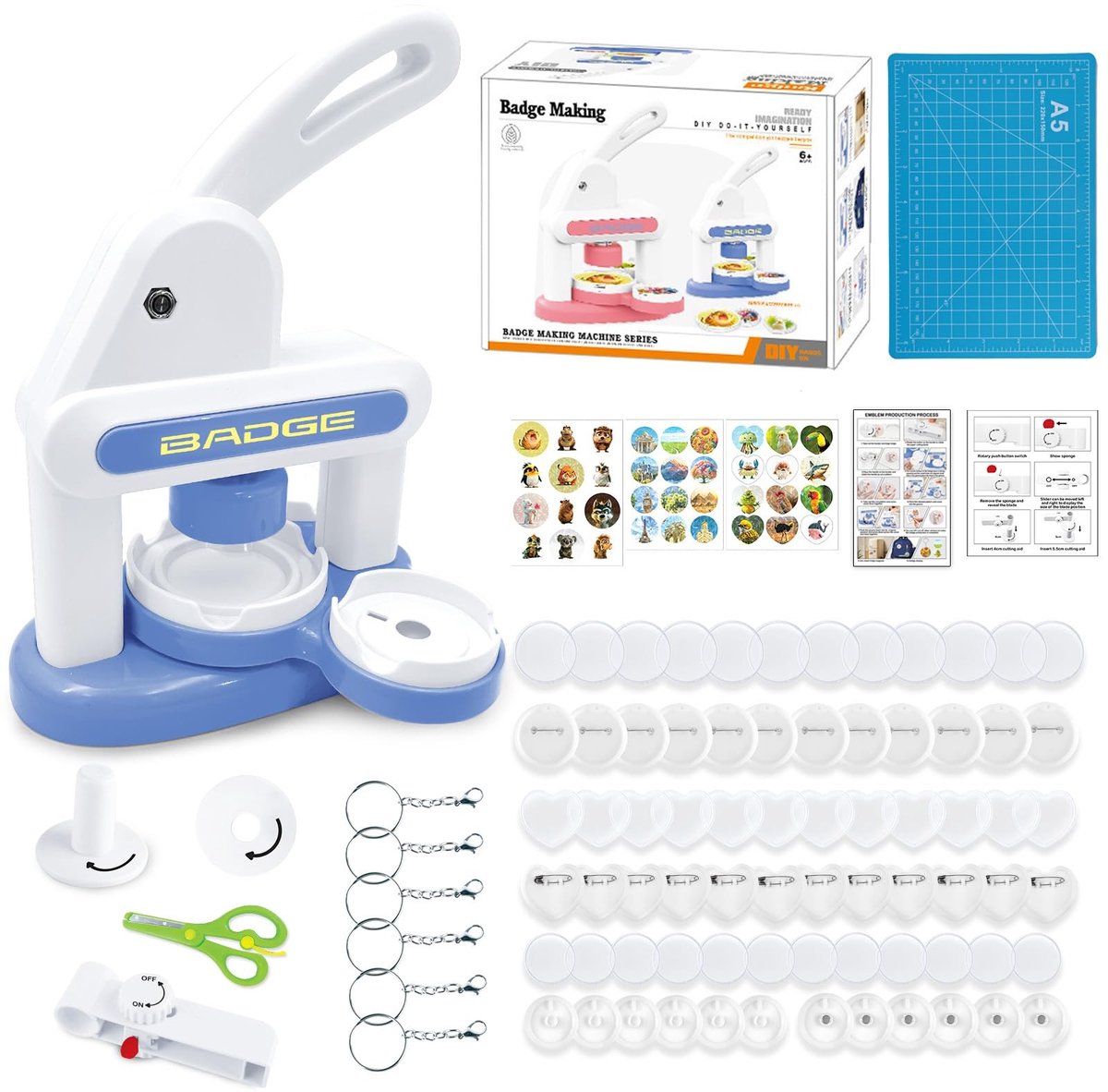 Dailygoods- Knoopmachine met 85 Accessoires - Buttonmaker - Pinmaker - Badge Maker - Cirkelsnijder - Voor Kinderen - Inclusief Handleiding