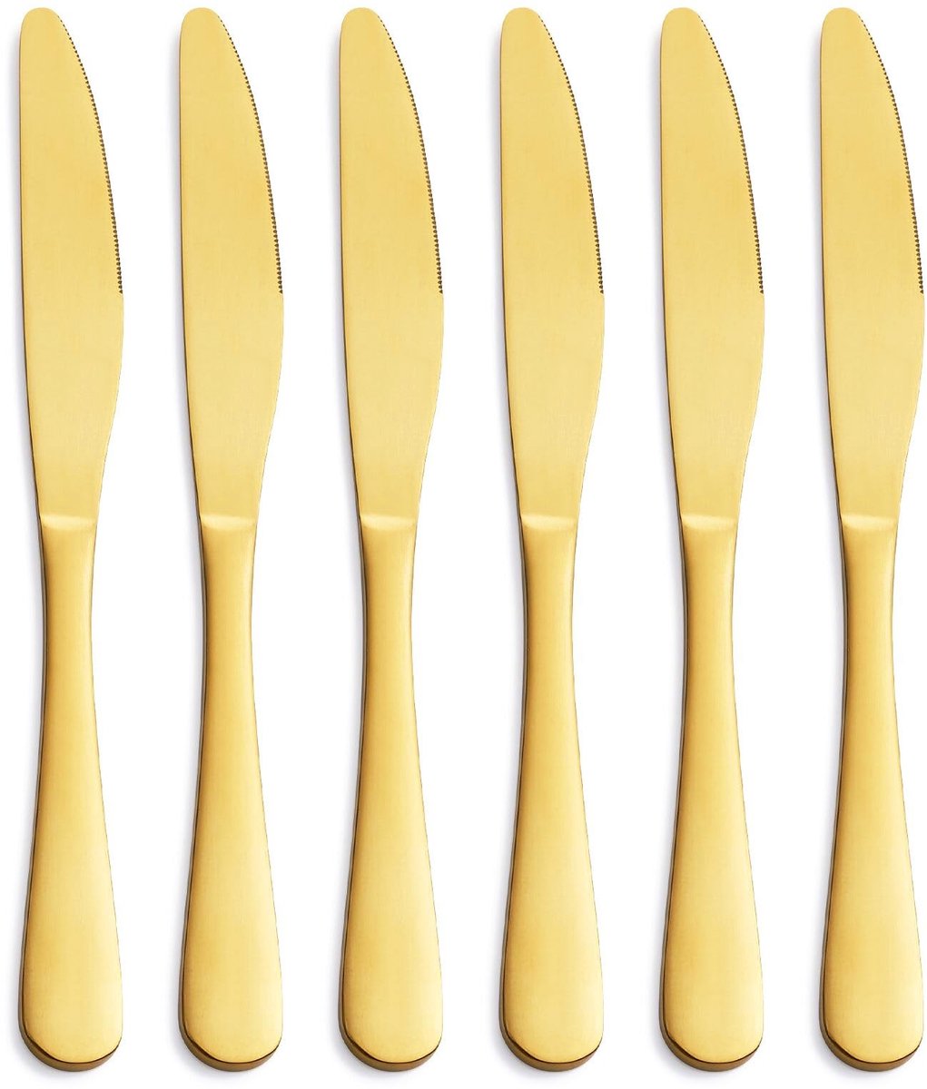 Dailygoods- Tafelmessenset 6-delig - Matgouden Messen - Roestvrij Stalen Messen - Vaatwasserbestendig - Ergonomisch Ontwerp - 23,9 cm Lengte - Bestekset