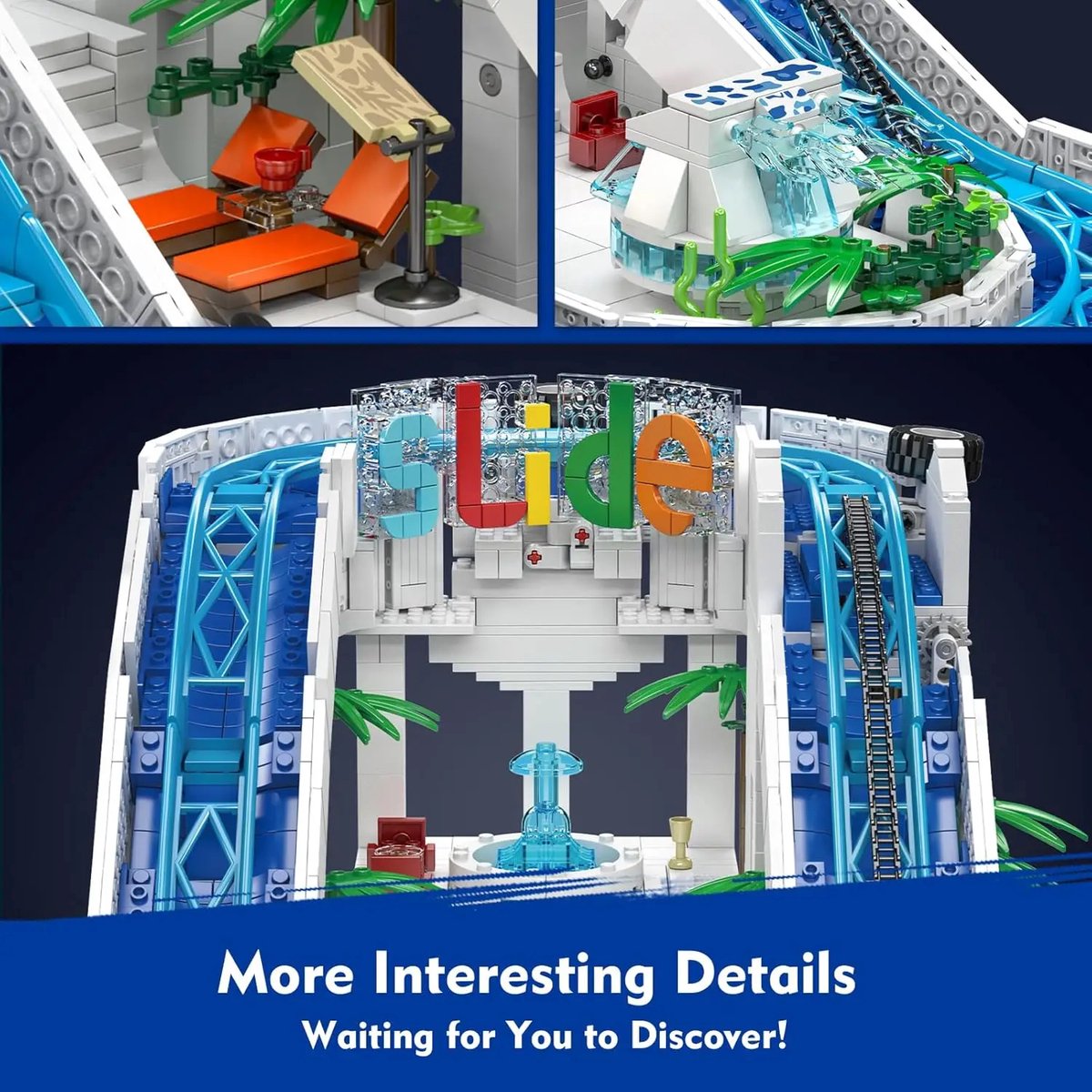 Mould King 11021 Waterglijbaan attractie bouwset | Kermis architecture ideas modelbouw | Technisch creator classic speelgoed bouwpakketten voor volwassenen & kinderen | Expert icons muziekdoos | Motor niet geschikt voor Lego technic | 2088 bouwstenen — afbeelding 6