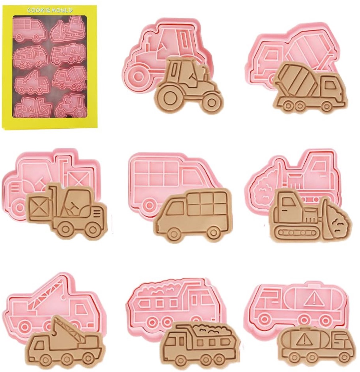 Dailygoods- Uitsteekvorm 8-delig - Koekjesvormen - Auto/3D-racing - Voedselkwaliteit kunststof - Kindvriendelijk - Glad afgewerkt - Koekjesvorm