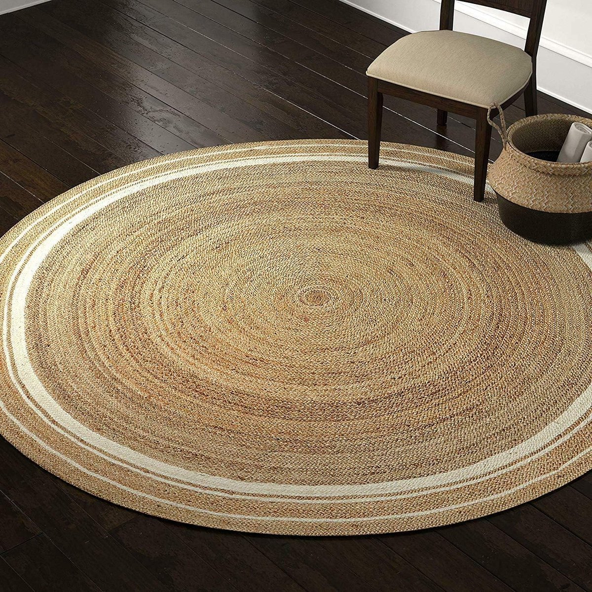 Vloerkleed Rond - Jute Tapijt - Woonkamer Decoratie - Handgevlochten Uniek - 240 cm - Beig