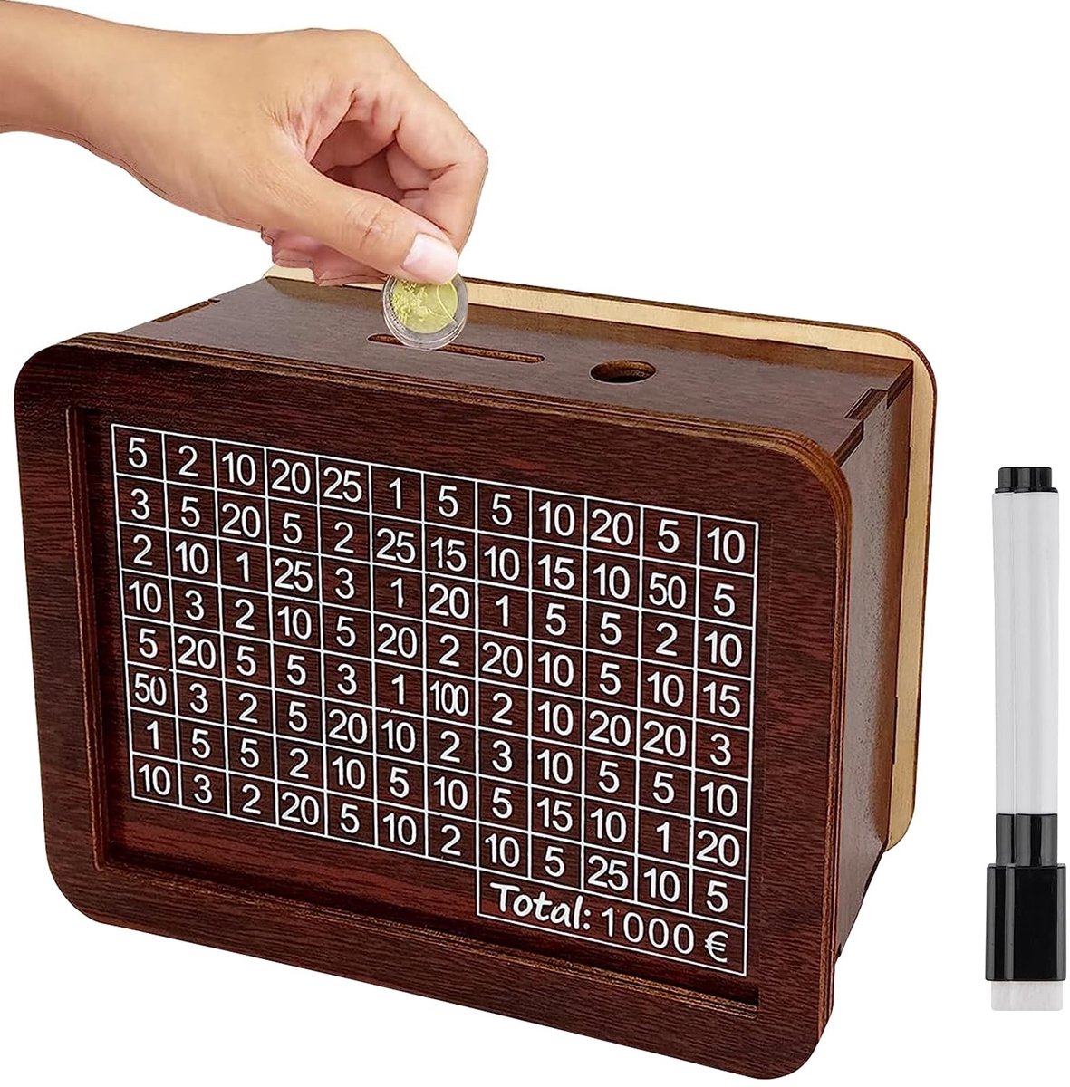 Dailygoods- Spaarpot Houten Retro - Spaarpot Volwassenen - Spaarpot Kind - Herbruikbare Bewaardoos - Spaarvarken - Helpt Sparen - Spaarkist