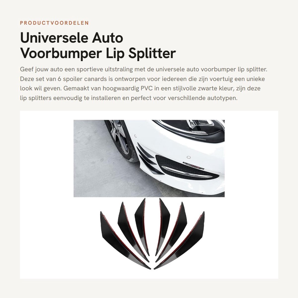 Dailygoods- Voorbumper Splitter Universeel - Autospoiler Canards Kit - PVC - Zwart - Groot/Medium/Klein - 6 Stuks - Lichtgewicht 110 g