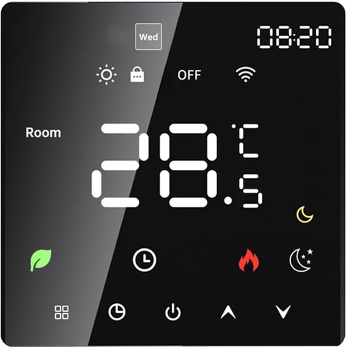 Slimme Thermostaat - Programmeerbare Thermostaat - Energie Besparen - LCD Touchscreen - 86 x 86 mm - Zwart