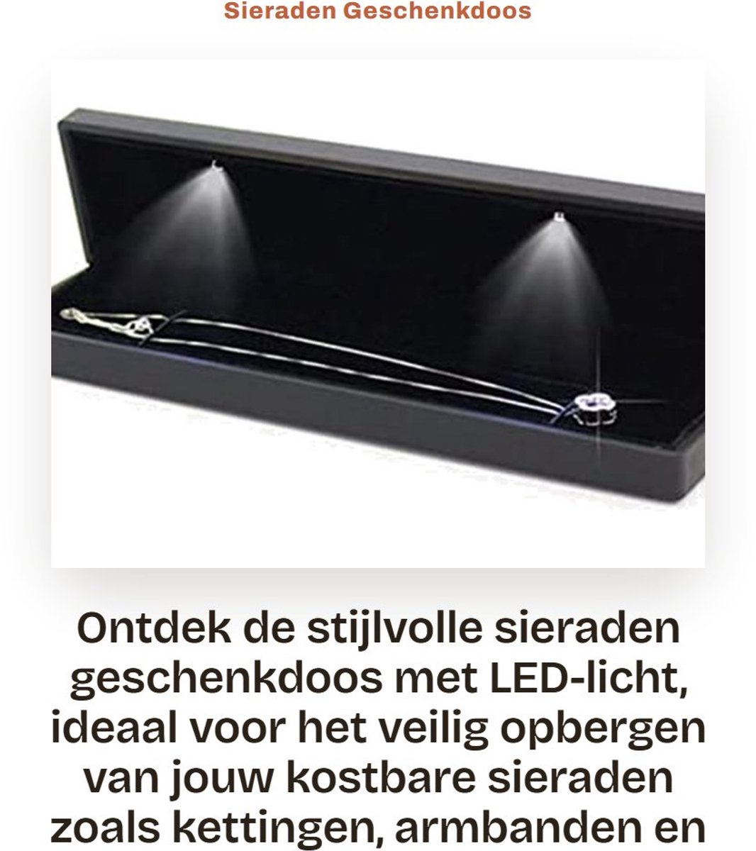 Dailygoods - Sieraden Geschenkdoos met LED-Licht - Elegante Opbergdoos voor Huwelijksaanzoek - Compact Formaat - Voor Halsketting en Armbanden - Perfe...