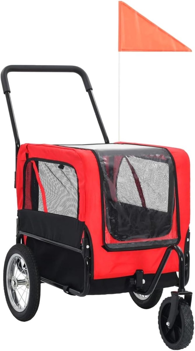 Fietsaanhanger Huisdieren - Joggingwagen Huisdier - Veilige Transport - Inklapbaar Ontwerp - 2-in-1 - Rood Zwart