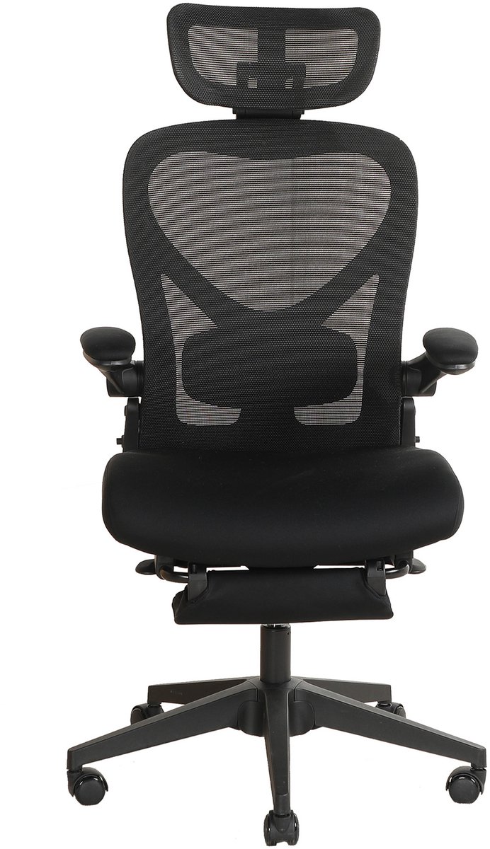 Bureaustoel - Ergonomisch Klapbaar Design - Met 3D Hoofdsteun, Lendensteun En Voetsteun - Voor Werk, Studie En Gamen - Mesh En Schuim Zwart