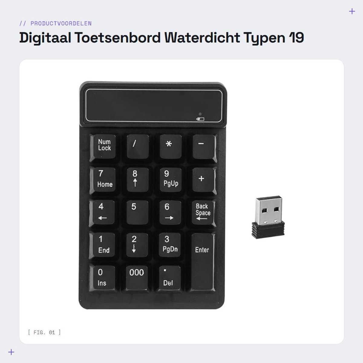 Dailygoods- Digitaal Toetsenbord Draadloos - Numeriek Toetsenbord - 19 Toetsen - Waterdicht - Ergonomische Toetsen - Comfortabel Typen