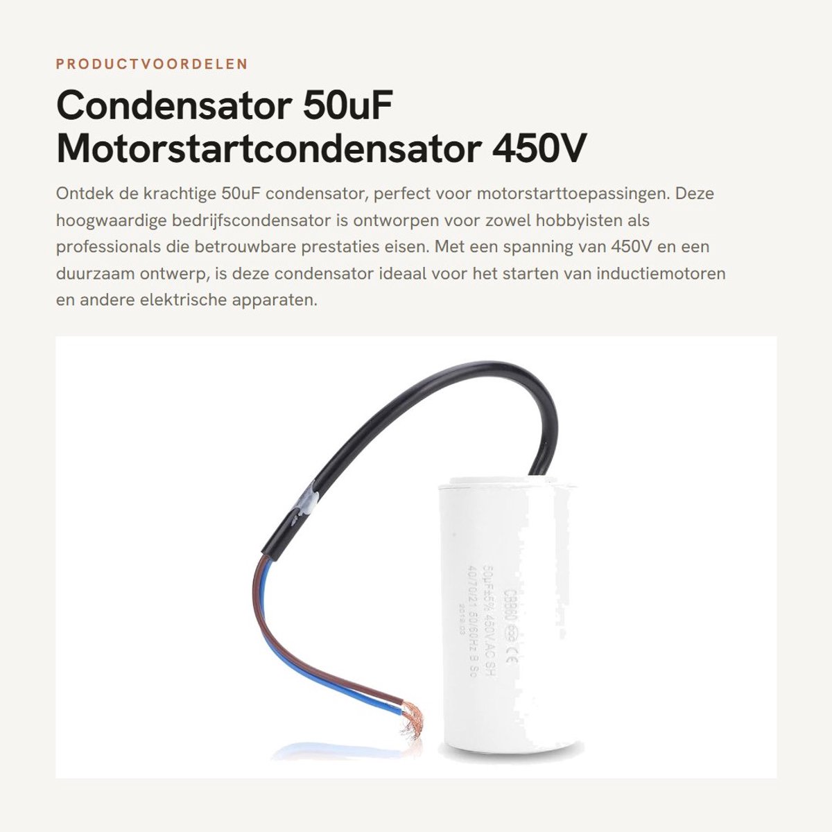Dailygoods - Condensator - 50uF Motorstartcondensator - 450V - Bedrijfscondensator - Microfarad - Startcondensator - Geschikt voor motoren - CBB60 model
