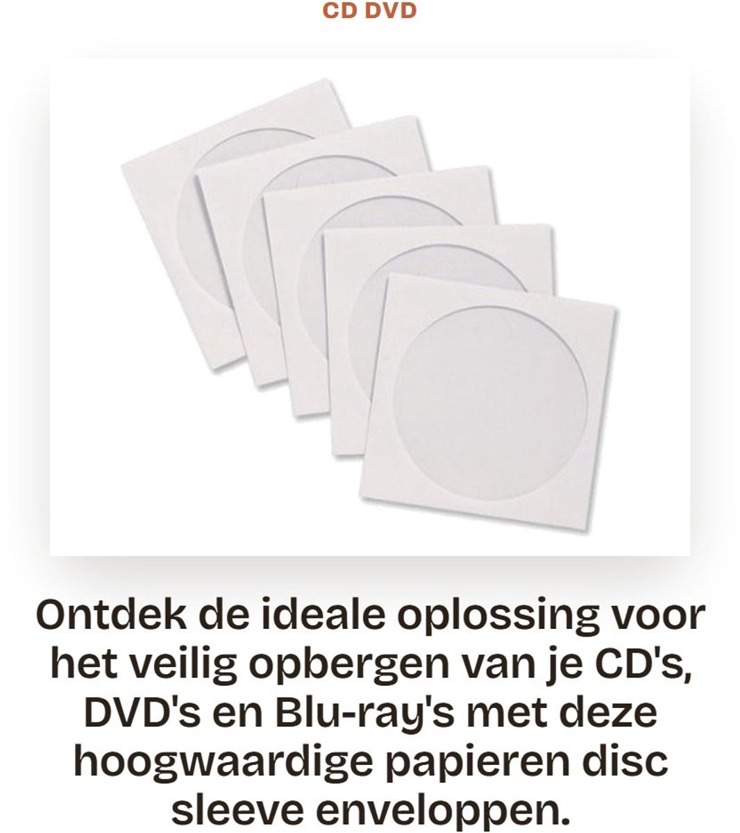 Dailygoods- Disc Sleeve Hoogwaardige Enveloppen - CD/DVD/Blu-ray Hoes - 10 Stuks - Wit met Transparant Venster - Bescherming tegen Stof en Krassen - 128 mm x 125 mm