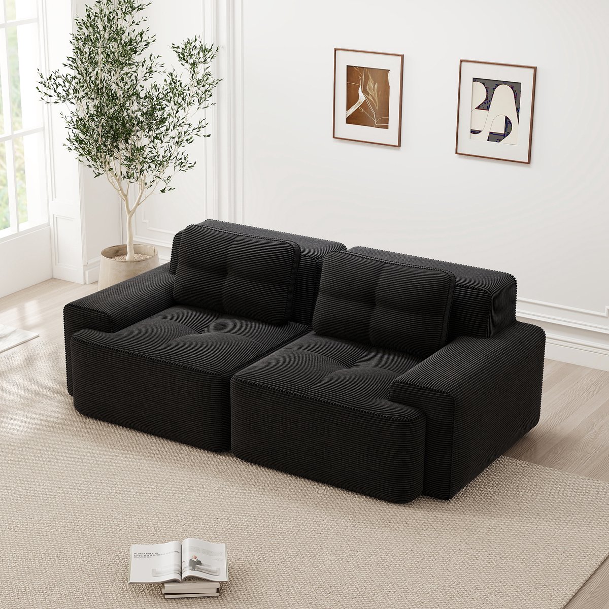 DESMIU Slaapbank 204 x 104 x 69 cm - Modulaire 2-Zits Met Diepe Zit En Boneless Comfort -