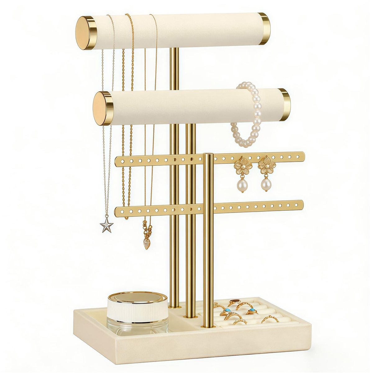 Dailygoods- Sieradenstandaard 3 niveaus - Afneembare T-vorm - Fluwelen Armbandhouder - Sieradenhouder voor Halskettingen - Showroom Sieradendisplay - Cadeau voor Vrienden