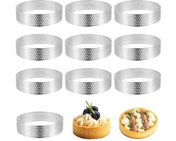 Dailygoods- Tartelette Vormpjes 10 Stuks - Geperforeerde Dessertringen - Roestvrij Staal - 8 cm Diameter - 2 cm Hoog - Duurzaam en Temperatuurbestendig - Bakvorm