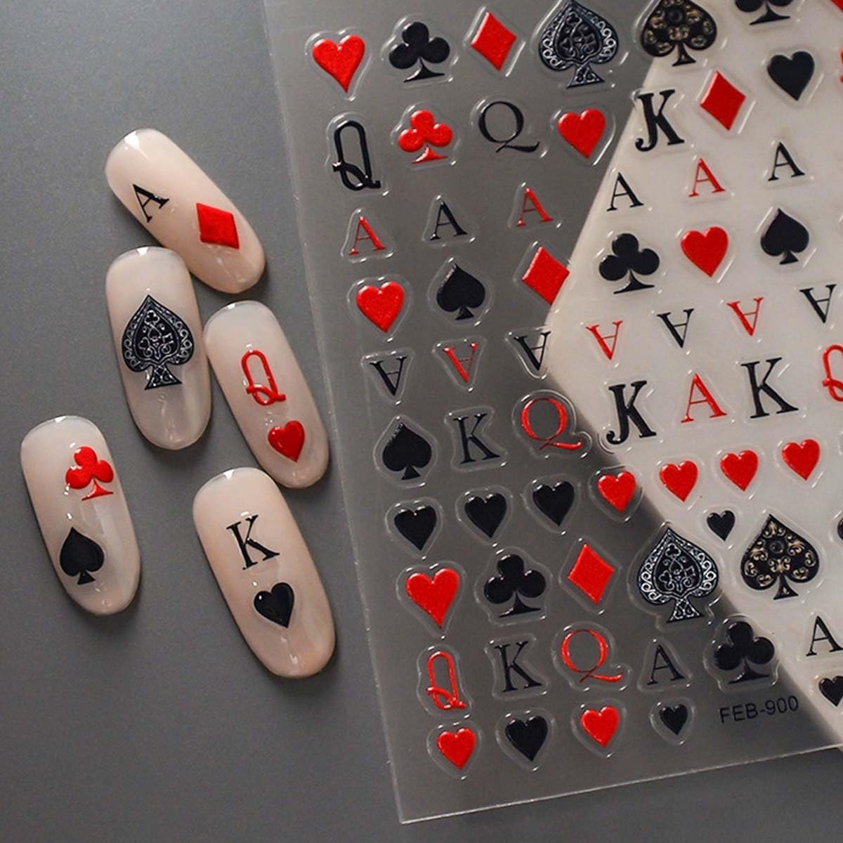 Dailygoods- Nagelstickers 5D - 2 Vellen - Casino Ontwerp - Speelkaartsymbolen - Zelfklevend - Eenvoudige Toepassing - Nageldecal