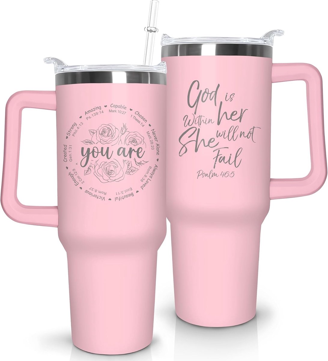 Roestvrijstalen Beker - Isolatie Mok - Dranken Koel Houden - Met Handvat Rietje - 40 Ounce - Roze