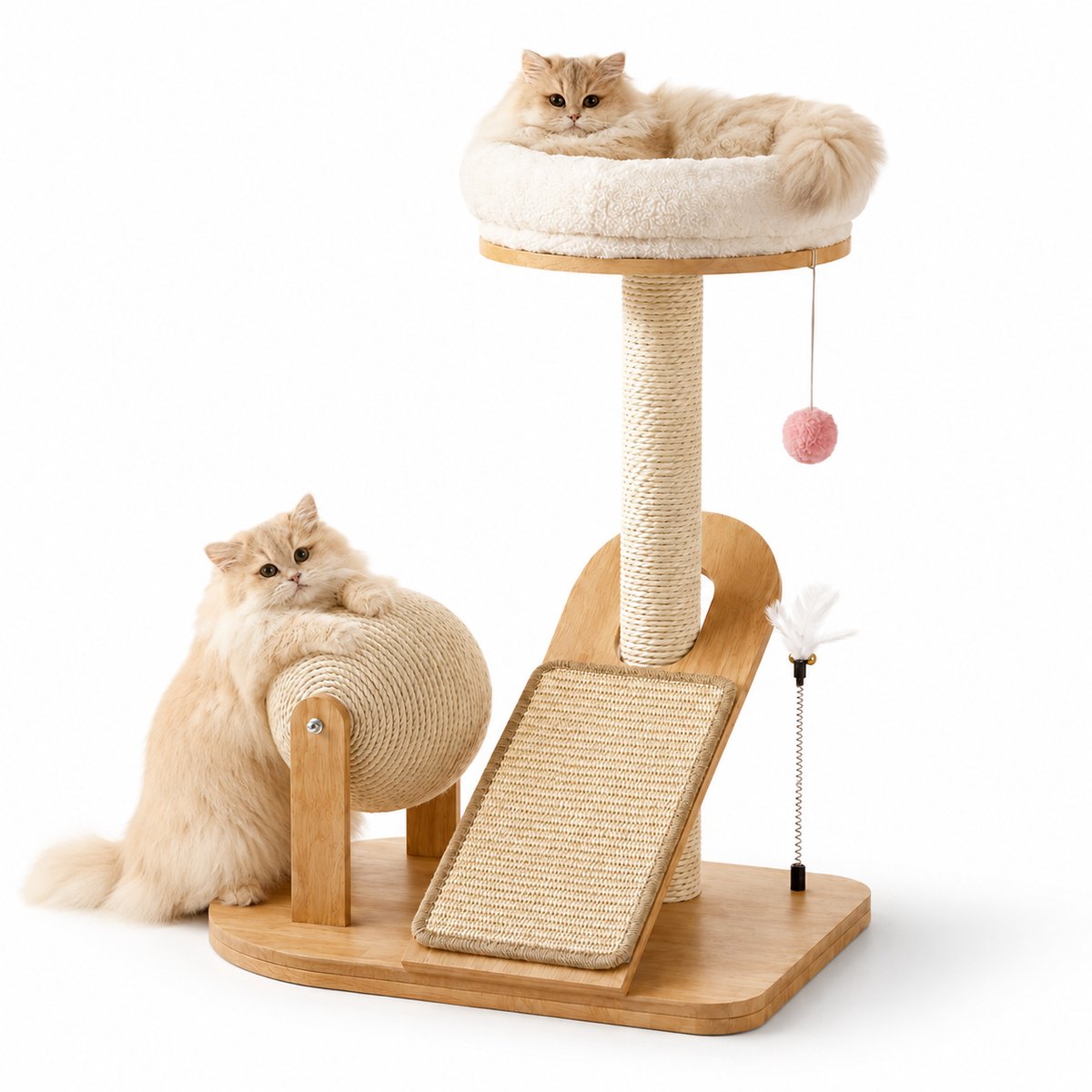 Gloovon® - Krabpaal - Krabpaal voor Katten - Kattenboom - 48 x 40 x 72 cm - Sisal - met Speelballetje - Krabpalen - Kattenhuis - Hout