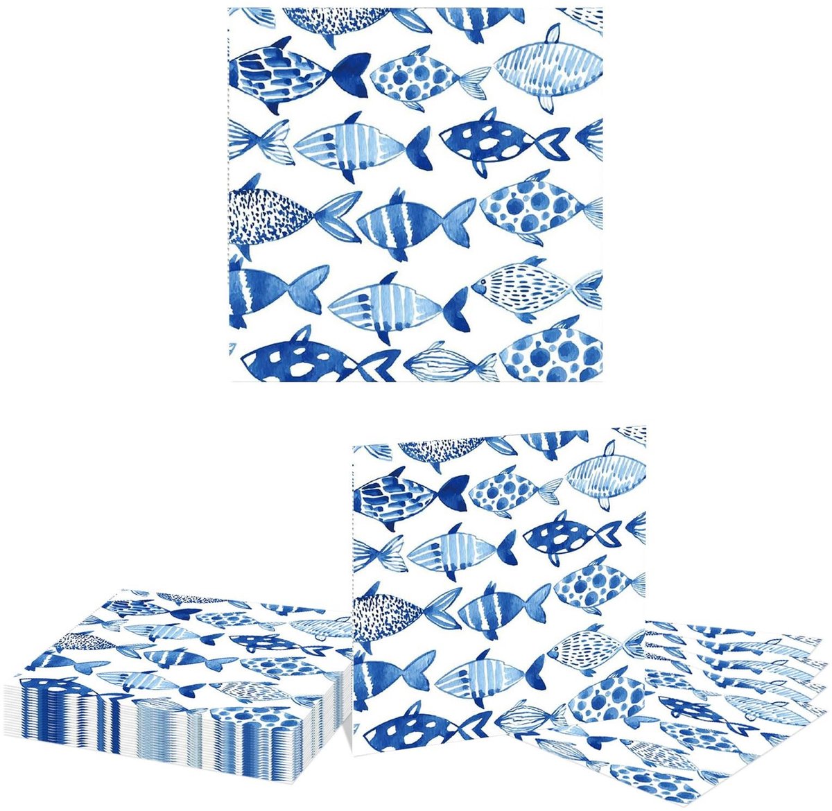 Dailygoods- Servetten 20 stuks - Papieren Servetten - Oceaan Thema - Blauwe Aquarel - Wegwerp Servetten - Feestdecoratie