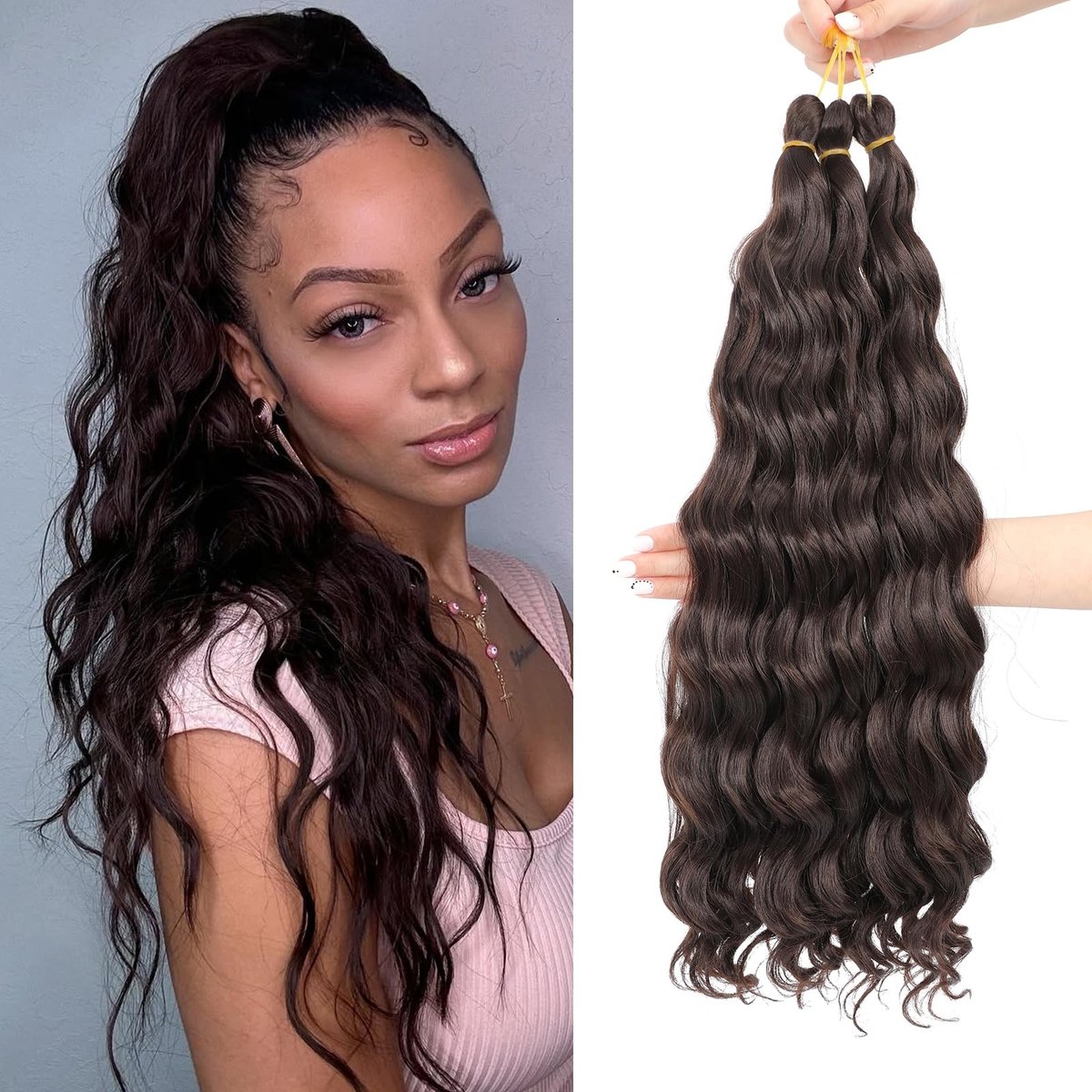 Dailygoods- Crochet Extensions 50,5 cm - Krullend - Gehaakte Vlechten - Synthetisch - Verpakking van 3 - Bouncy Strandkrul - Haarextensies