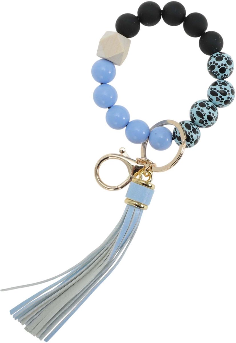 Dailygoods- Sleutelhanger Boheemse stijl - Sleutelhanger met kwastje - Sleutelhanger voor pols - Siliconen kralen - Comfortabele pasvorm - Handen vrij houden - Sleutelhangerarmband