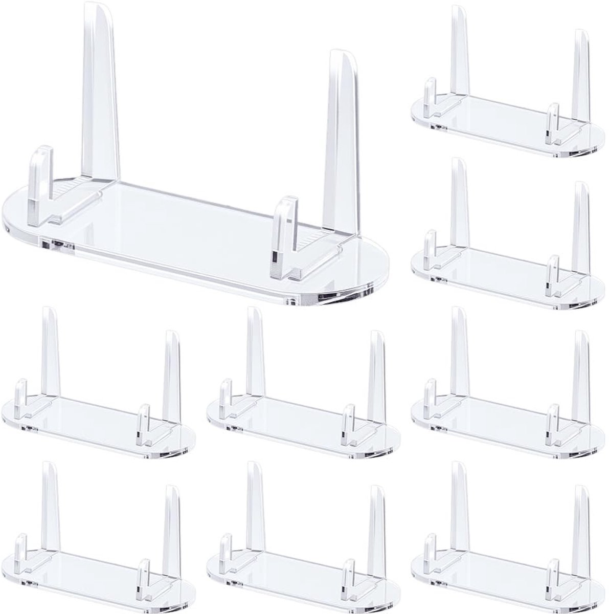 Dailygoods- Displaystandaard Transparant - 10 Stuks - Acryl Houder - Presentatieezel - Fotolijststandaard - Unieke Geometrische Vorm - Presentatiestandaard