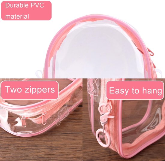 Doorzichtige Figuur Vitrine Draagtas met Sleutelhanger - Beschermhoes voor Pluchen Poppen - PVC Opbergtas voor 15cm Poppen - Roze. — afbeelding 2