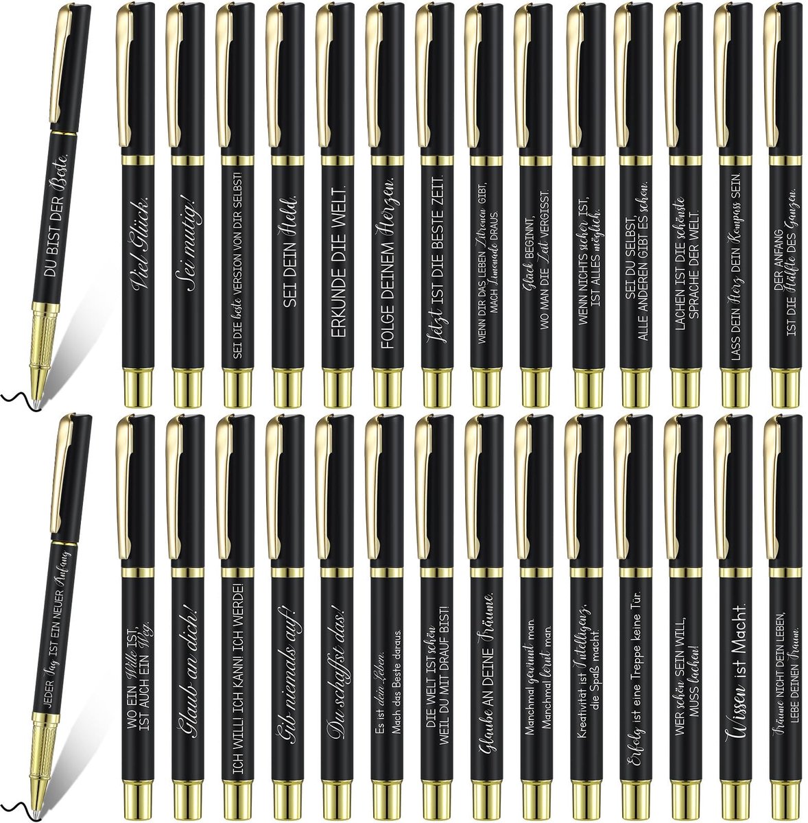 Dailygoods- Balpen Intrekbaar - 30 Stuks - Motivatiepennen met Inspirerende Woorden - Zwarte Inkt - Kantooraccessoire - Elegant Cadeau - Schrijfgerei