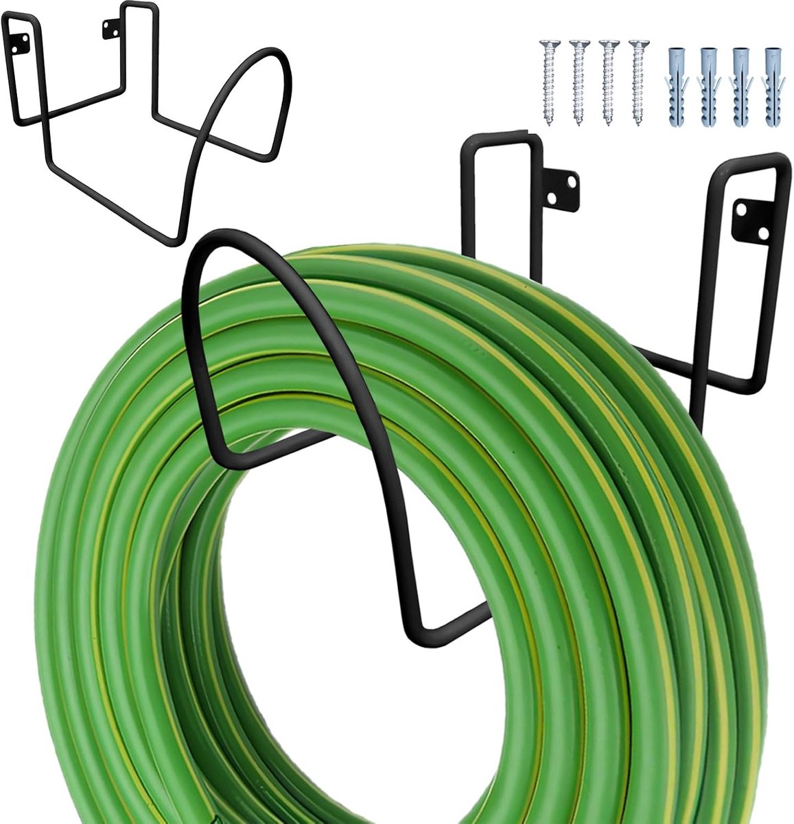 Slanghouder Metaal - Wandrek - Tuin Organiseren - Roestwerende Coating - Tot 400 voet - Zwart