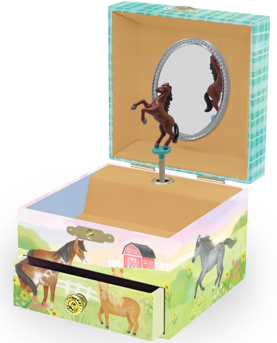 Dailygoods- Sieradendoos voor Meisjes - Muzikale Juwelendoos - Paard Figuur - 10,8 x 12,1 x 8,9 cm - Stevig Grenen Vezelplaat - Verjaardagsgeschenk