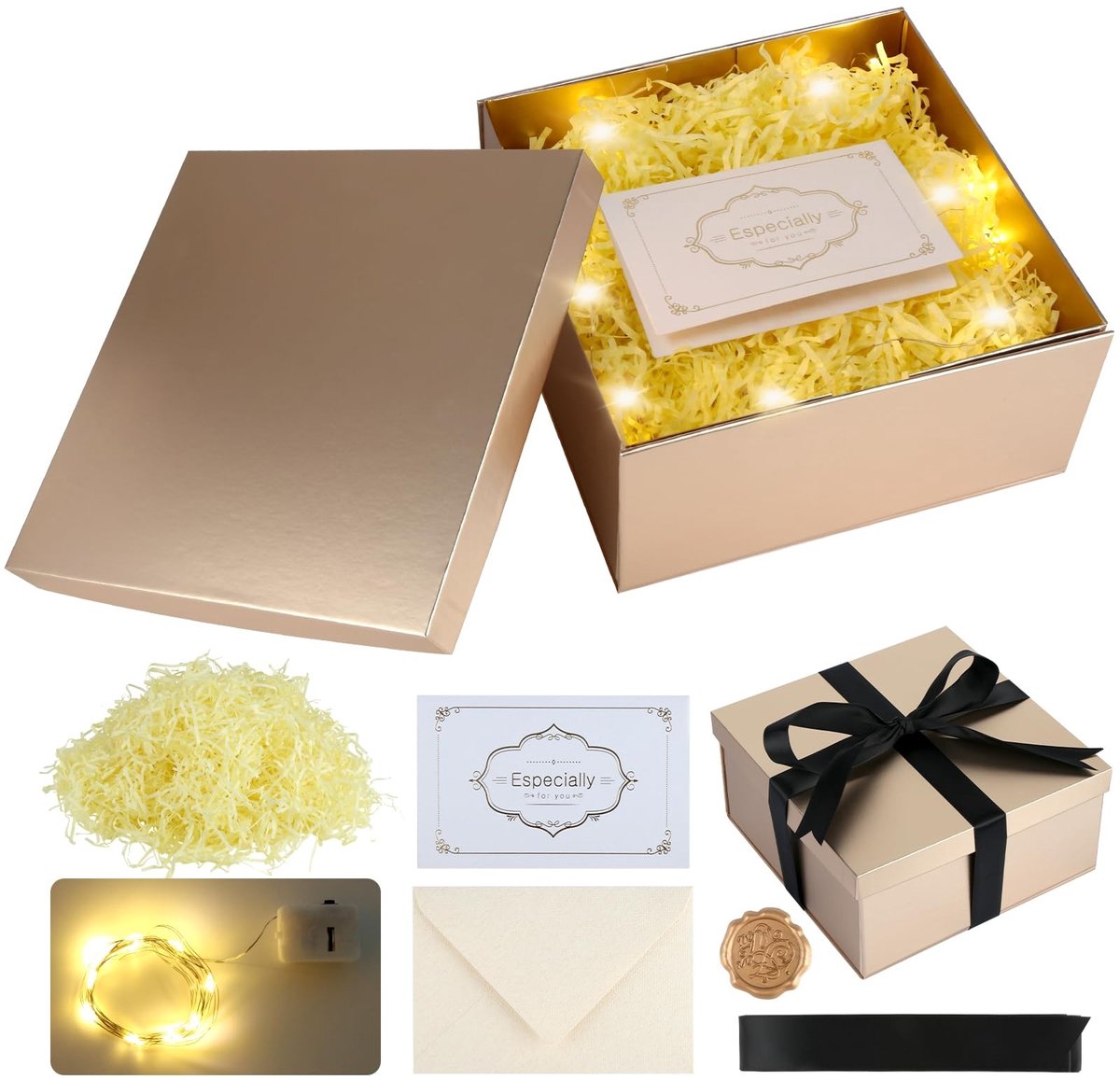 Dailygoods- Geschenkdoos met Dekselset - Opvouwbare Geschenkdoos - 20 x 20 x 10 cm - Stevig Karton - Elegante Presentatie - Inclusief Lint/Wenskaart - Cadeauverpakking
